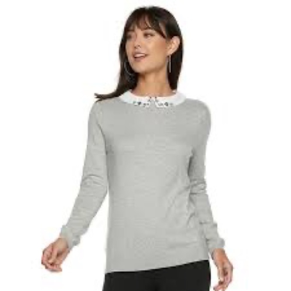 Women’s Elle Long Sleeve Jeweled Collar, Size XS